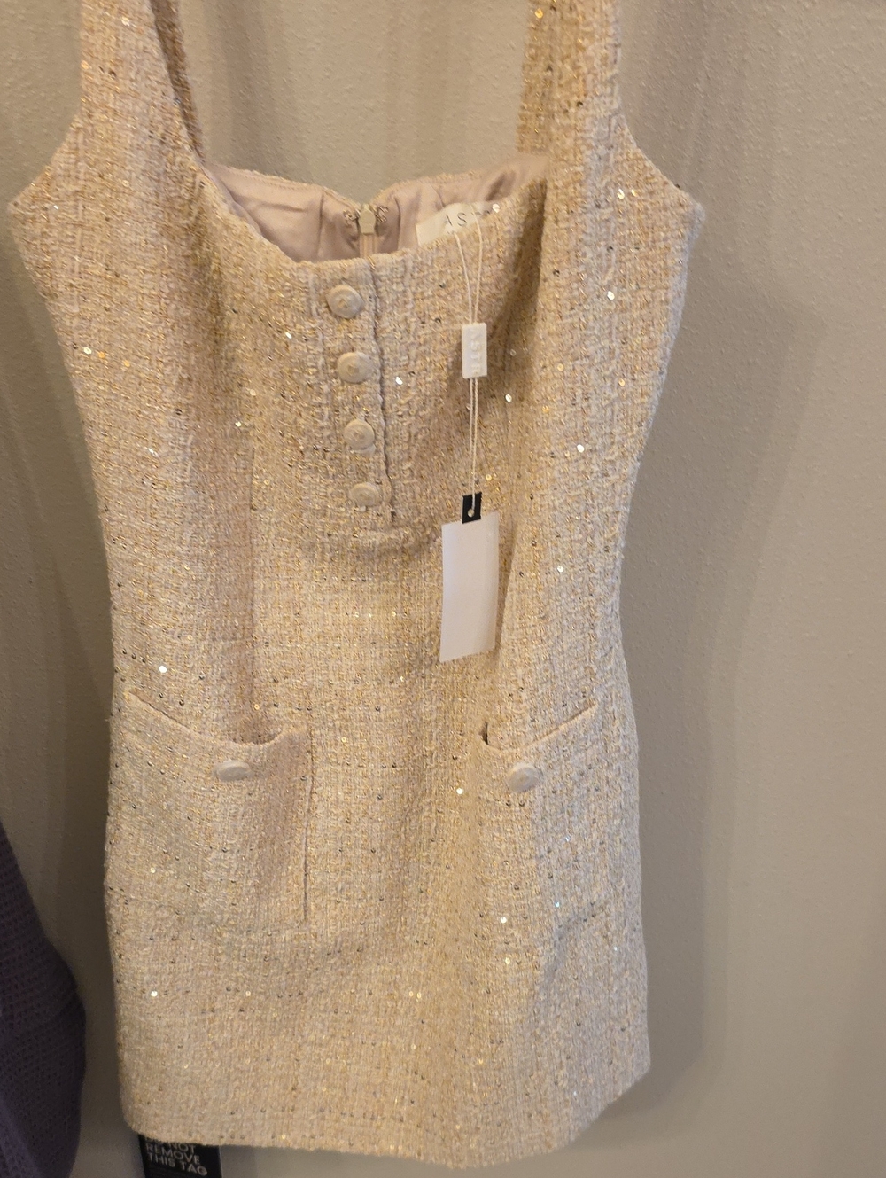 Astr The Label Cream Sequin Tweed Dress